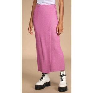 Free people Borderline Pink Ribbed Knit Wrap Midi Skirt Size Small. NWOT